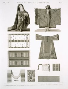 Voorbeelden van Zijde en Egyptische Kostuums, uit Beschrijving van Egypte, gegraveerd door Jehotte en Texier, uitgegeven in opdracht van Napoleon, 1822 door A. and Balzac, C. Dutertre